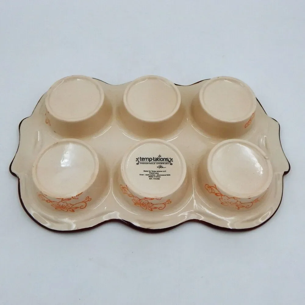 Temptations by Tara Orange Floral Lace 6 Hole Cupcake Muffin Pan Rectangle Shape